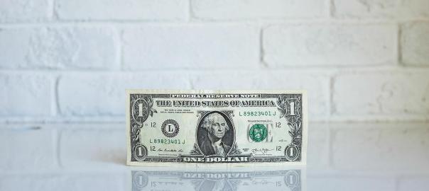 1 Dollar Bill on Shiny Table